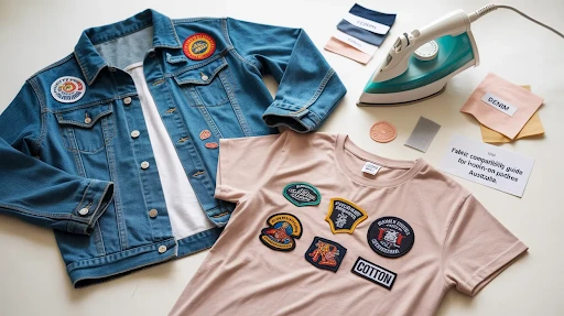  Iron on patches on denim jacket and cotton t-shirt, fabric compatibility guide for iron on patches in Australia.
