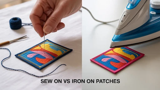 Sew on patches vs iron on patches visual.