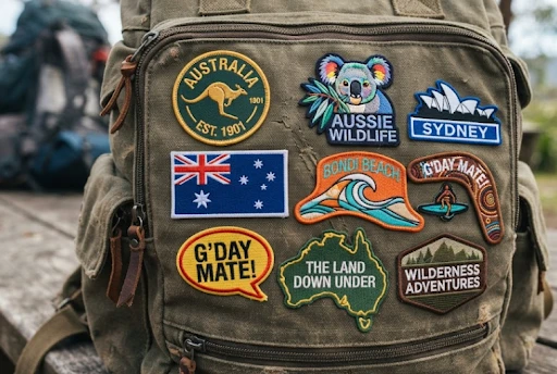 Custom patches in Australia on a tactical backpack.
