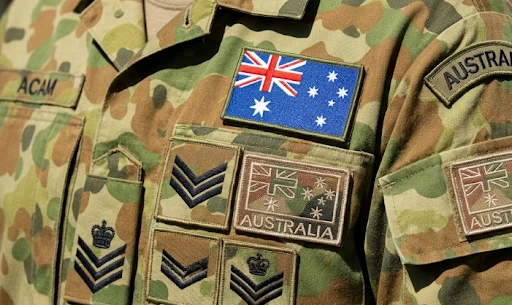 DPCU custom patches on an Australian military uniform.